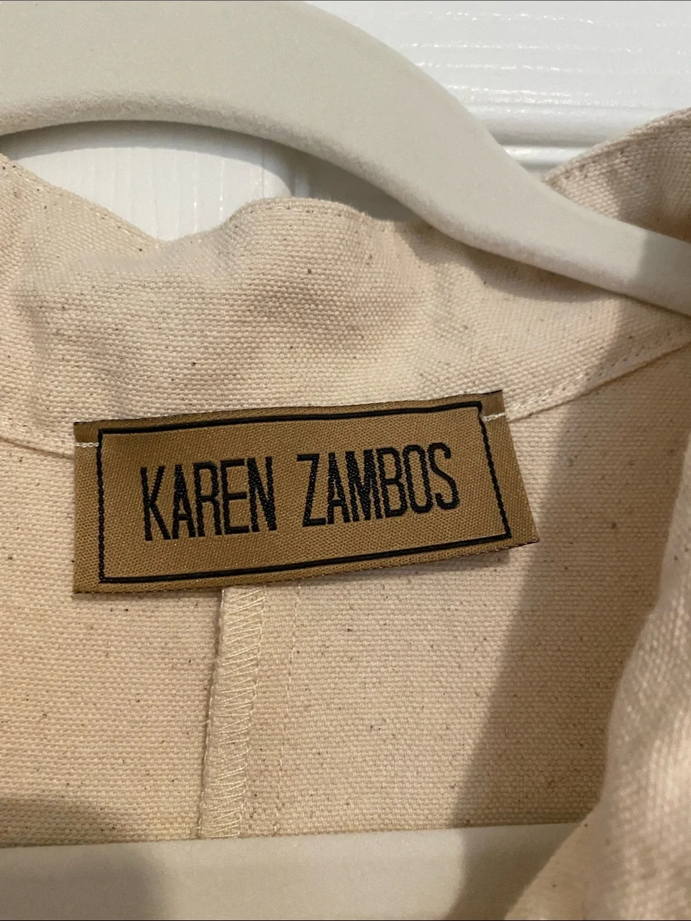 Karen Zambos Cream Cotton Utility Jumpsuit